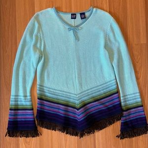 Gap Kids Y2K cotton sweater, XXL.  Tribal influence angular stripes and fringe.